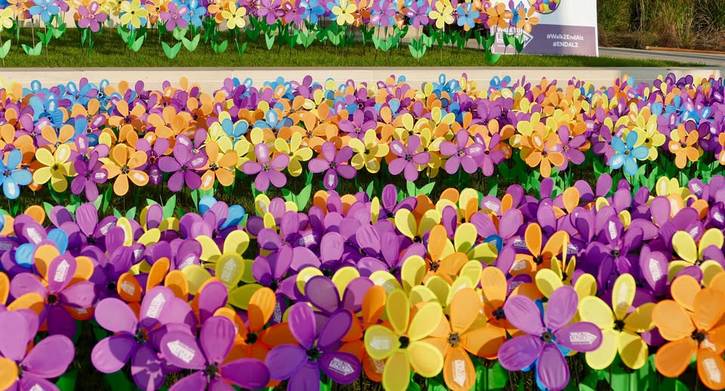Symbolic colored flowers honors those affected by Alzheimer's disease.